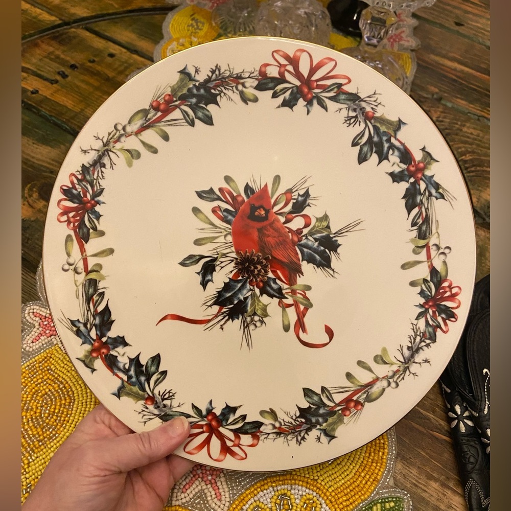 Vintage Lenox Winter Greetings Footed Cardinal Holiday Cake Plate - Picture 2 of 7